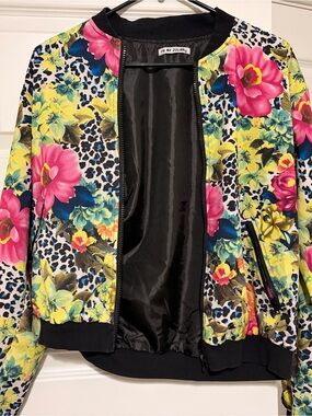 Floral Bomber Jacket - Bright Pink & Yellow